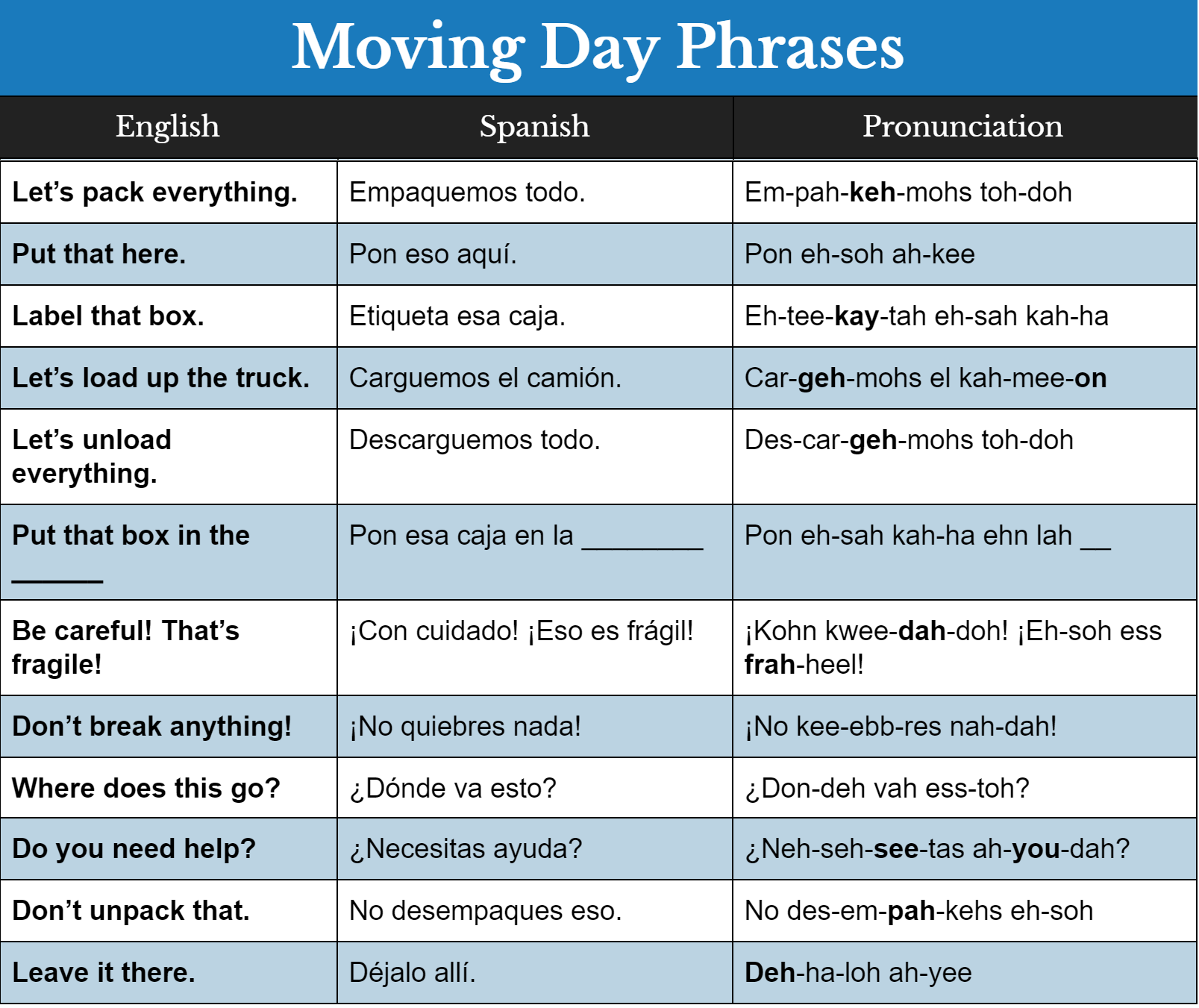 Moving Day in Spanish