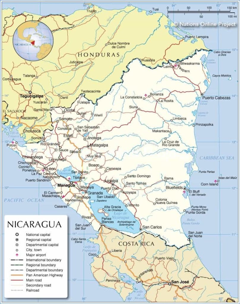 Mapa Nicaragua countries that speak Spanish