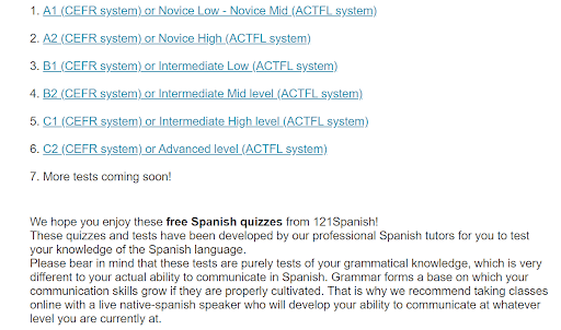 quiz in Spanish