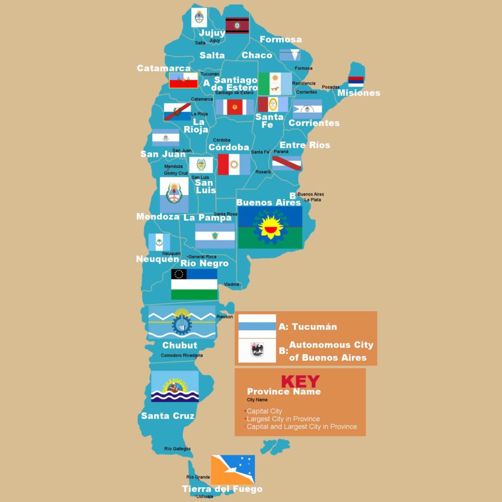 Argentine Province Map with Capitals and Flags infographic