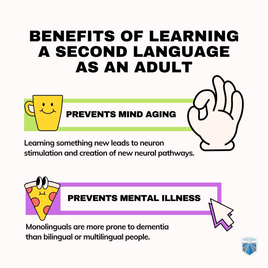 Benefits of Learning a Second Language as an Adult infographic