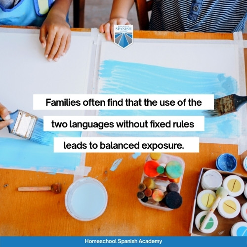 families often find that the use of the two languages without fixed rules leads to balanced exposure