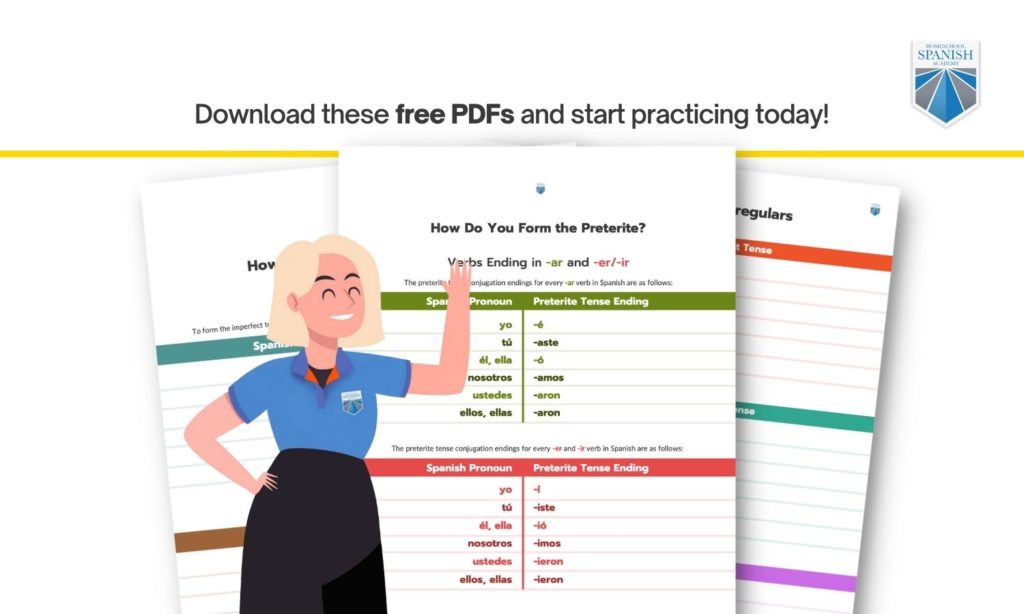 "Using the Preterite and Imperfect Tense" Charts Cheat Sheet Download preview