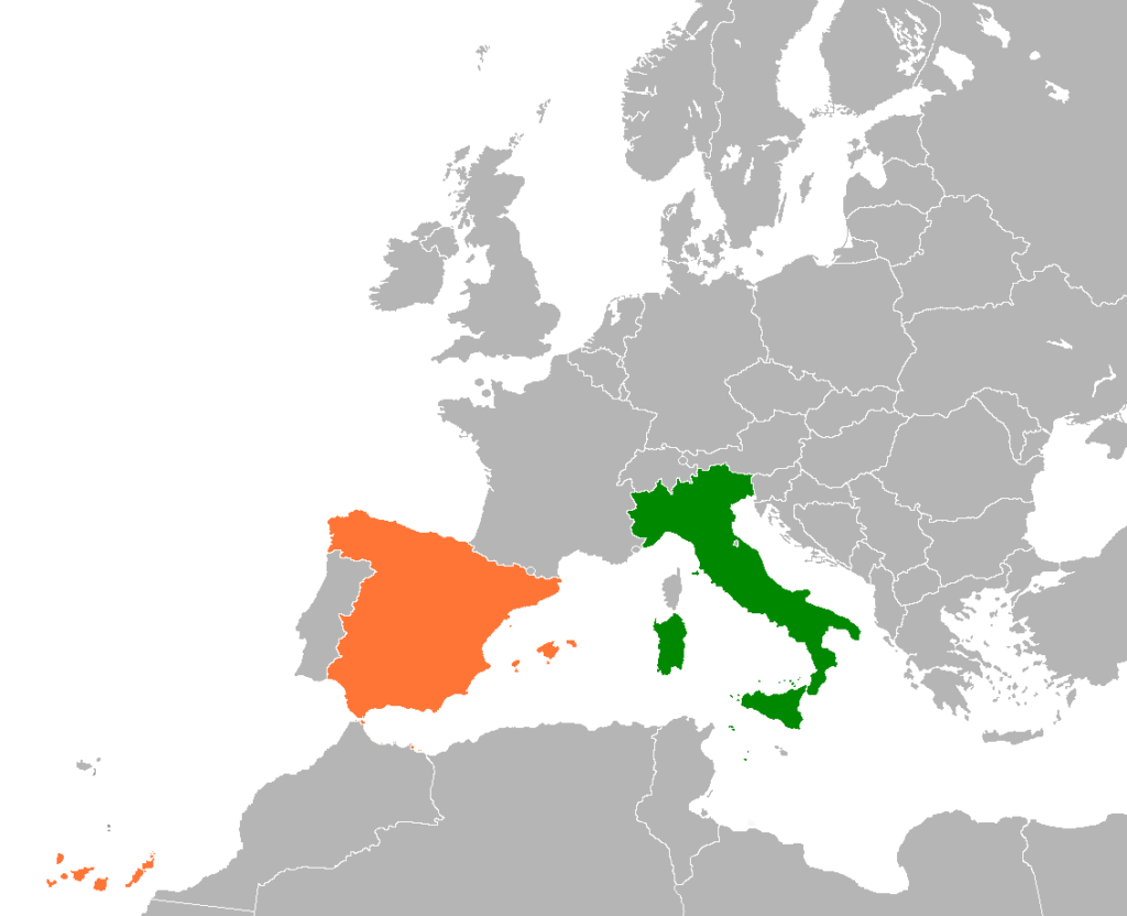 Italy and Spain map