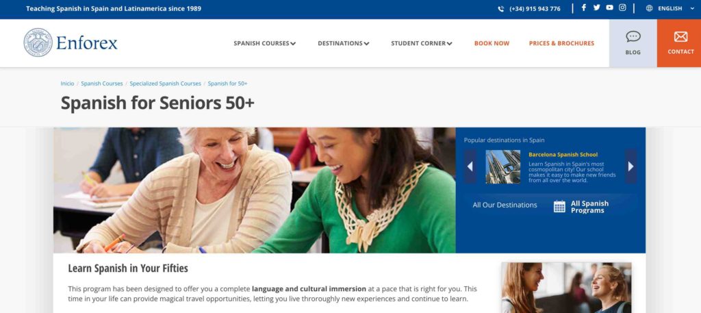 Enforex website Spanish for Seniors