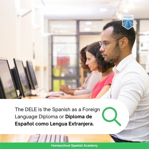 The DELE is the Spanish as a Foreign Language Diploma or Diploma de Español como Lengua Extranjera.