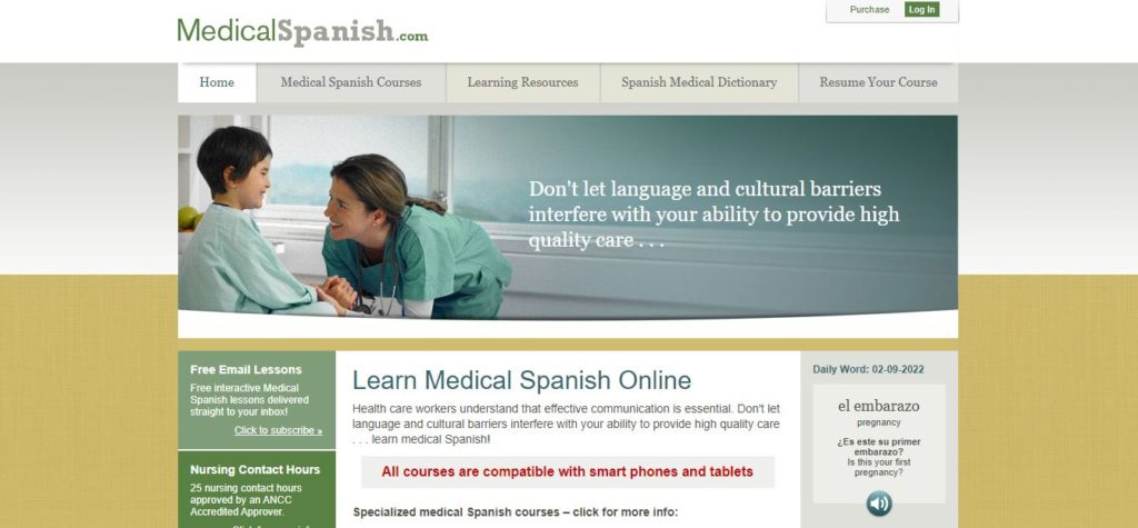 Medical Spanish Courses website