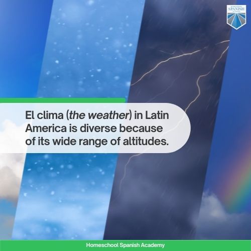 El clima (the weather) in Latin America is diverse because of its wide range of altitudes.