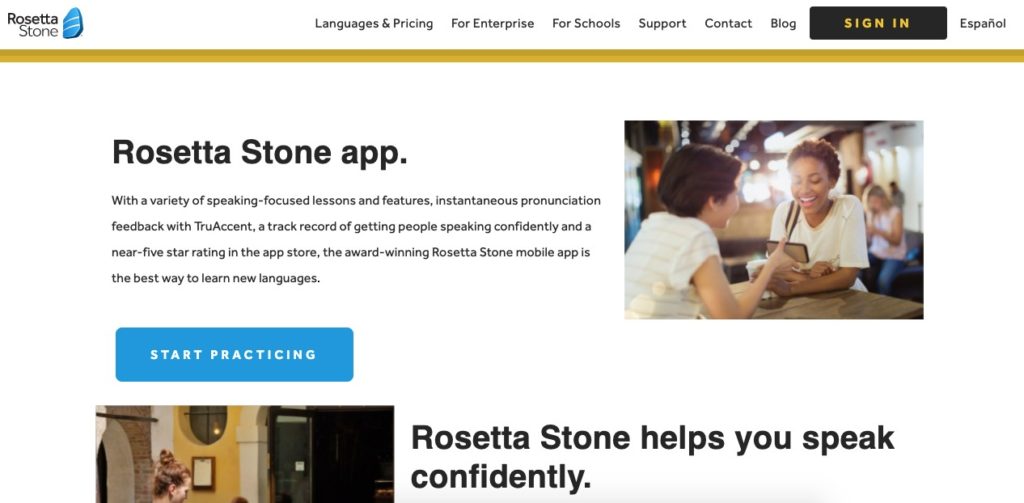 Rosetta Stone app website
