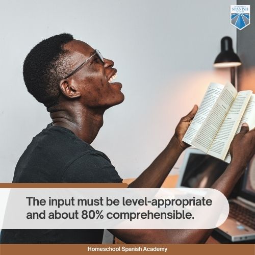 The input must be level-appropriate and about 80% comprehensible.